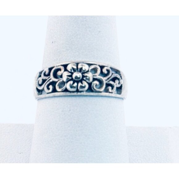 Vintage Sterling Silver 925 Flower Filigree Swirl Ring Size 9 Estate Jewelry - Picture 1 of 10